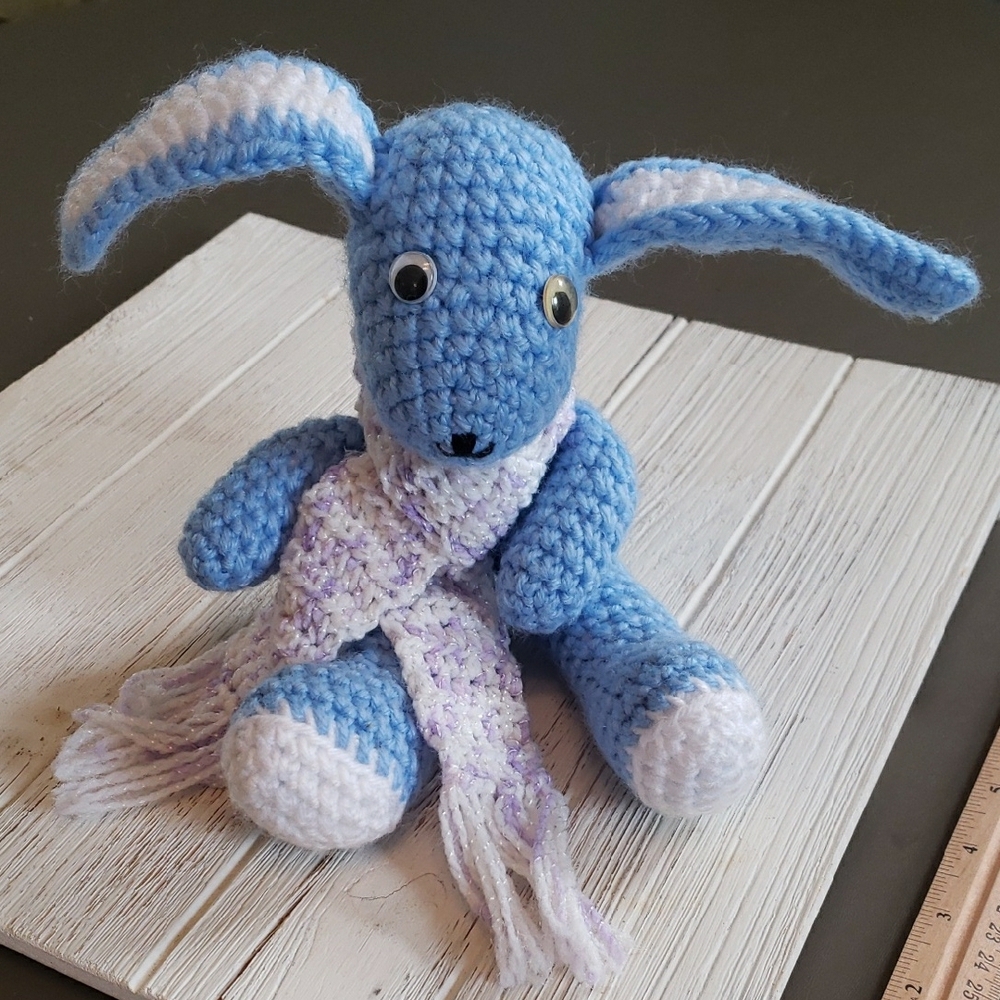 Handmade Blue and White Crochet Bunny